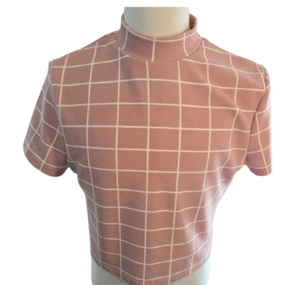 Pink Crop Top Mandarin Collar 2X